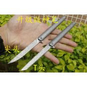 大马士革新款神笔钛柄快开折刀